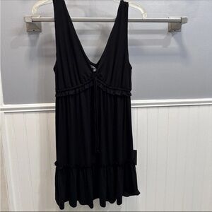 Lulu's Black V-Neck Ruffle Trim Sundress